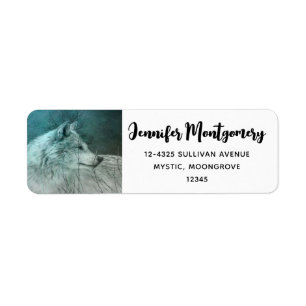 Beautiful Gray Wolf in a Dark Forest Address Label