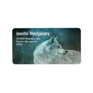 Beautiful Gray Wolf in a Dark Forest Address Label