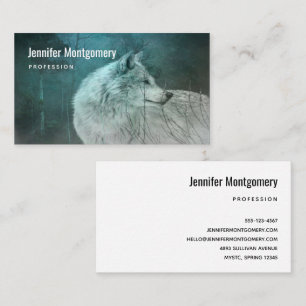Beautiful Gray Wolf in a Dark Forest Business Card