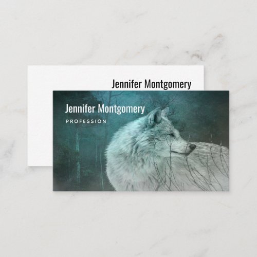 Beautiful Gray Wolf in a Dark Forest Business Card
