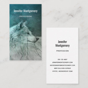 Beautiful Gray Wolf in a Dark Forest Business Card