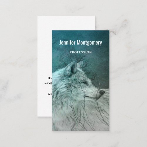 Beautiful Gray Wolf in a Dark Forest Business Card