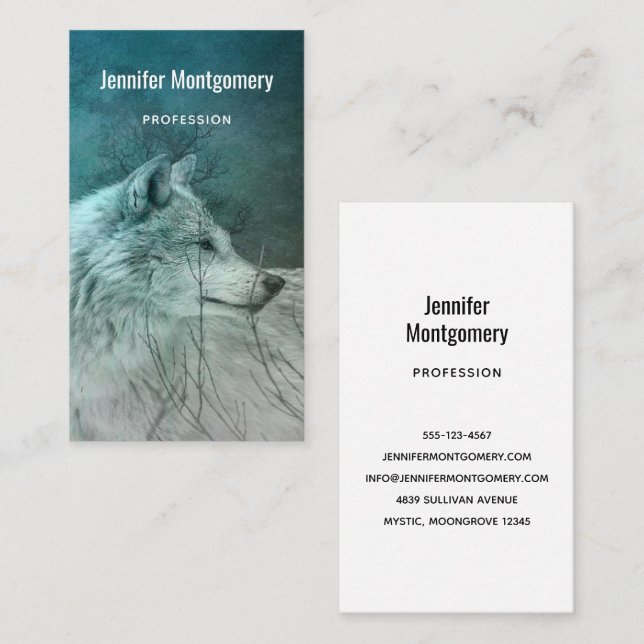 Beautiful Gray Wolf in a Dark Forest Business Card (Front/Back)