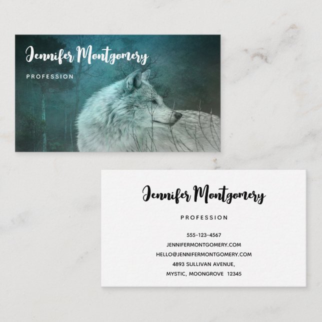 Beautiful Gray Wolf in a Dark Forest Business Card (Front/Back)