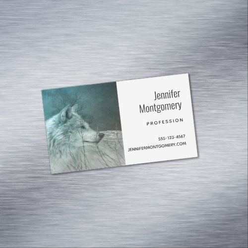 Beautiful Gray Wolf in a Dark Forest Business Card Magnet