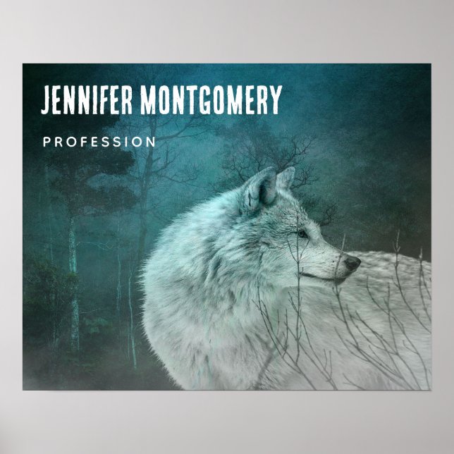 Beautiful Gray Wolf in a Dark Forest Business Poster (Front)