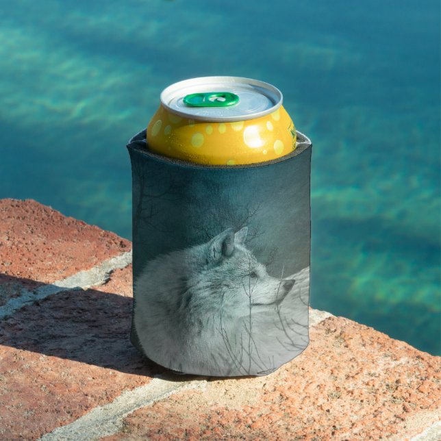 Beautiful Gray Wolf in a Dark Forest Can Cooler (In Situ Pool)