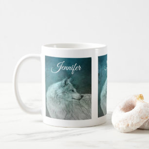 Beautiful Gray Wolf in a Dark Forest Coffee Mug