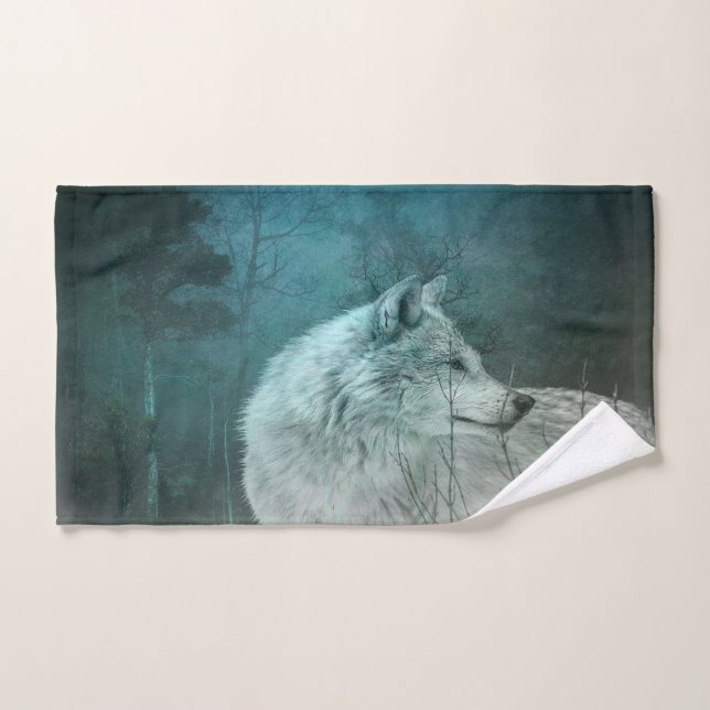 Beautiful Gray Wolf in a Dark Forest Hand Towel (Hand Towel)