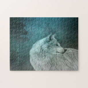 Beautiful Gray Wolf in a Dark Forest Jigsaw Puzzle
