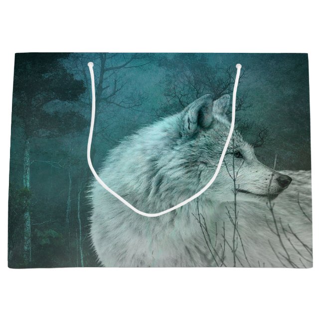 Beautiful Gray Wolf in a Dark Forest Large Gift Bag (Front)