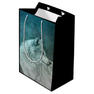 Beautiful Gray Wolf in a Dark Forest Medium Gift Bag