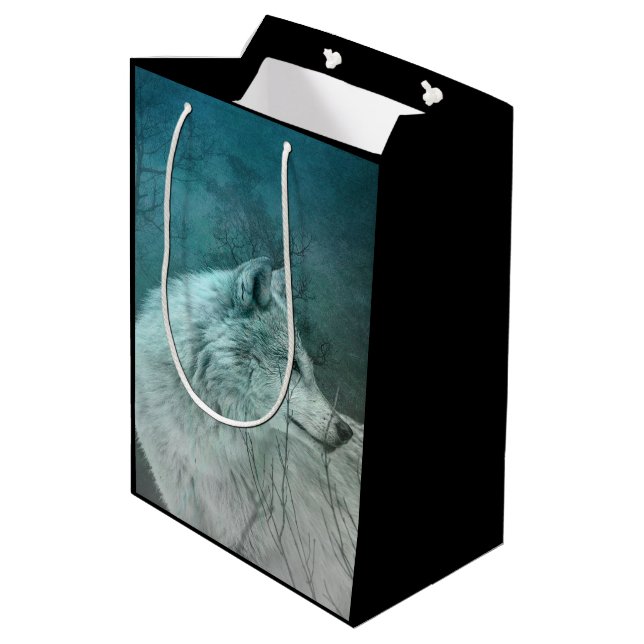 Beautiful Gray Wolf in a Dark Forest Medium Gift Bag (Back Angled)