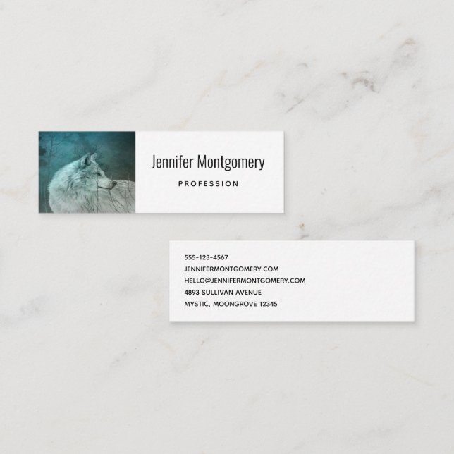 Beautiful Gray Wolf in a Dark Forest Mini Business Card (Front/Back)