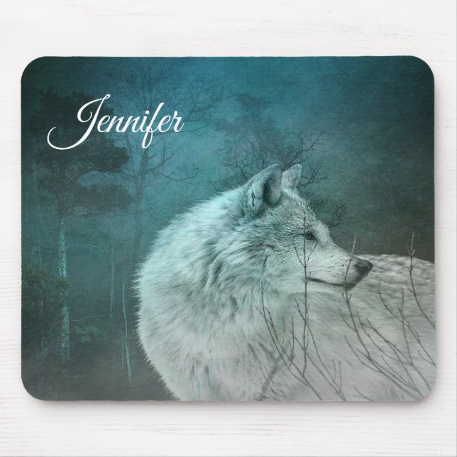 Beautiful Gray Wolf in a Dark Forest Mouse Pad (Front)