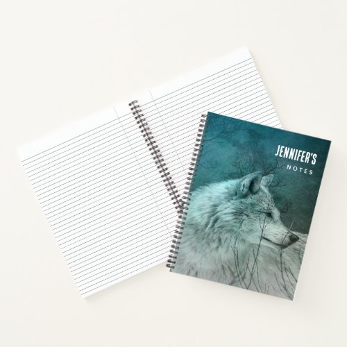 Beautiful Gray Wolf in a Dark Forest Notebook