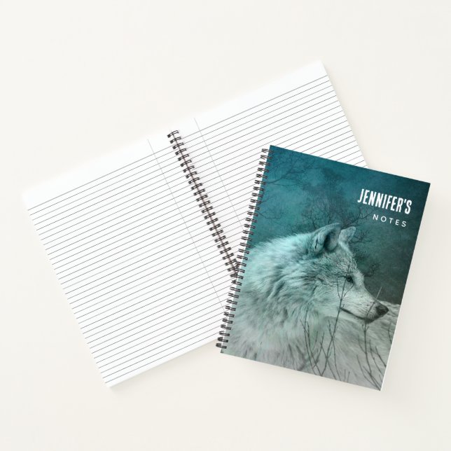 Beautiful Gray Wolf in a Dark Forest Notebook (Inside)