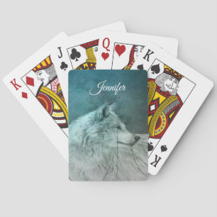 Beautiful Gray Wolf in a Dark Forest Poker Cards