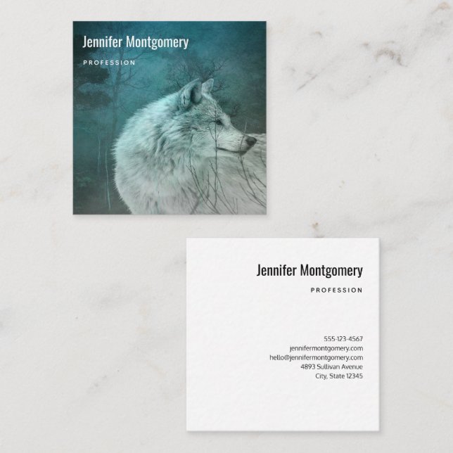 Beautiful Gray Wolf in a Dark Forest Square Business Card (Front/Back)