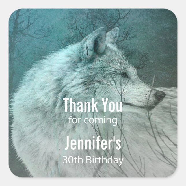 Beautiful Gray Wolf in a Dark Forest Square Sticker (Front)