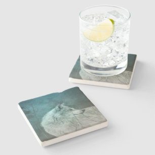 Beautiful Gray Wolf in a Dark Forest Stone Coaster