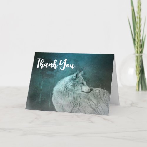 Beautiful Gray Wolf in a Dark Forest Thank You Card