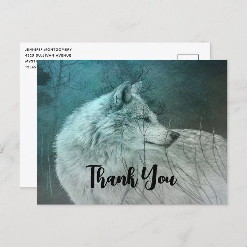 Beautiful Gray Wolf in a Dark Forest Thank You Postcard