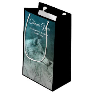 Beautiful Gray Wolf in a Dark Forest Thank You Small Gift Bag