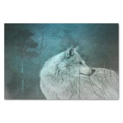 Beautiful Gray Wolf in a Dark Forest Tissue Paper