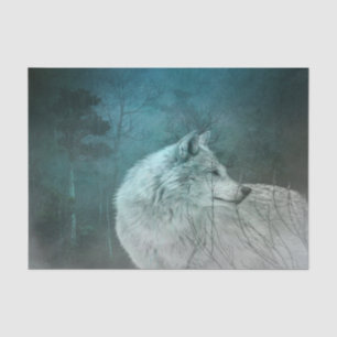 Beautiful Gray Wolf in a Dark Forest Tissue Paper