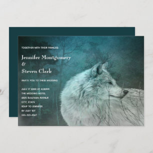 Beautiful Gray Wolf in a Dark Forest Wedding Invitation