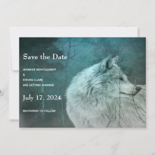 Beautiful Gray Wolf in a Dark Forest Wedding Save The Date