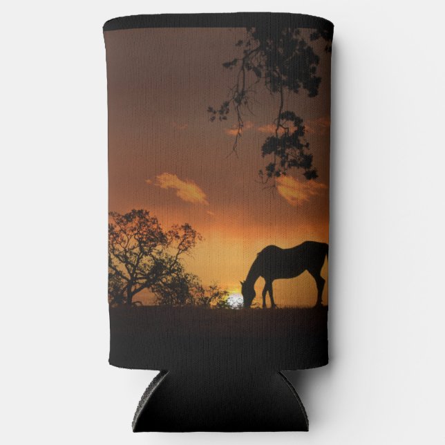 Beautiful Grazing Horse in Sunrise Can Cooler (Front)