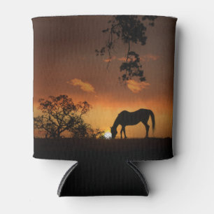 Beautiful Grazing Horse in Sunrise Can Cooler