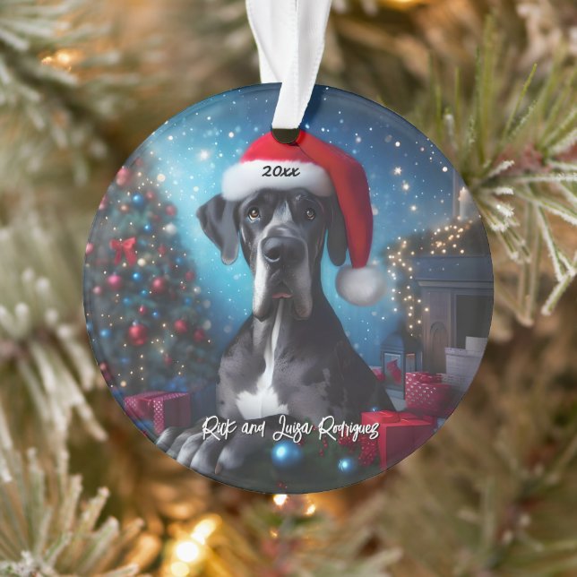 Beautiful Great Dane with Santa Hat Ornament (Tree)