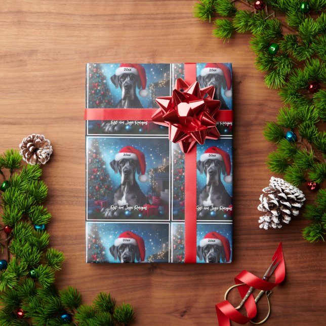 Beautiful Great Dane with Santa Hat Wrapping Paper (Holiday Gift)
