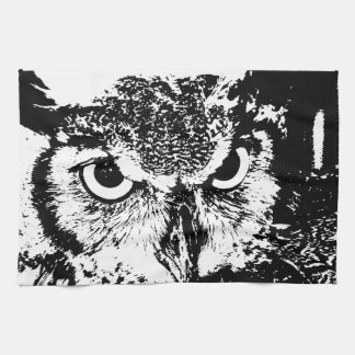 Beautiful Great Horned Owl Black & White Graphic Towel