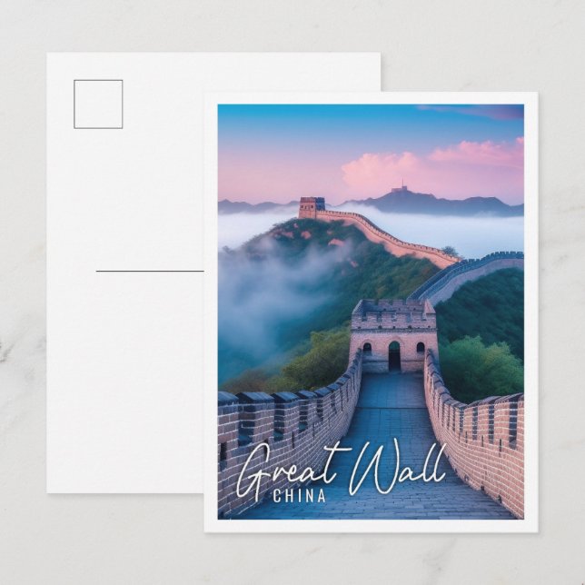 Beautiful Great Wall of China misty morning Postcard (Front/Back)