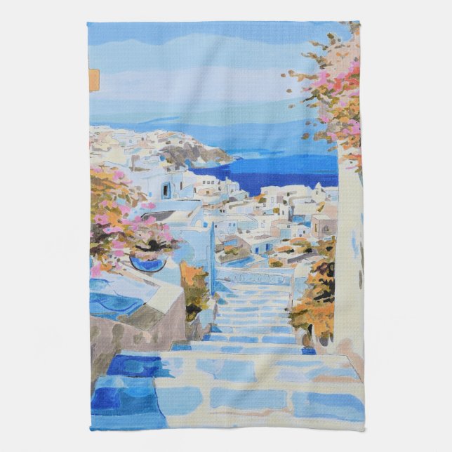 Beautiful Greece kitchen towel  (Vertical)