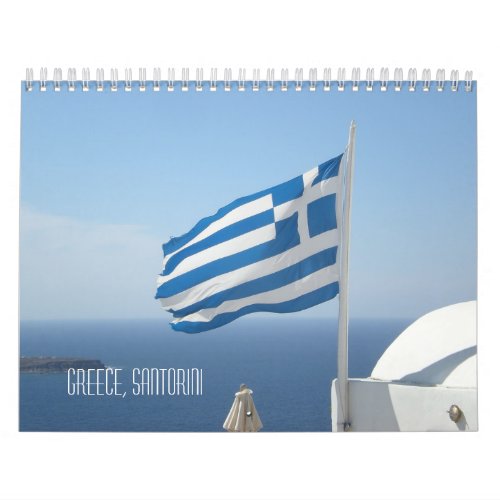 Beautiful Greece Santorini Blue Sea White House Calendar