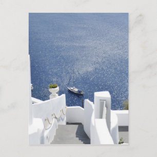 Beautiful Greece Santorini Blue Sea White House Postcard