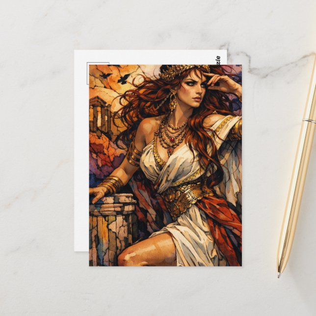 Beautiful Greek Goddess Postcard (Front/Back In Situ)