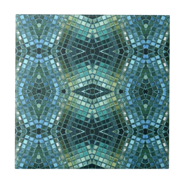 Beautiful Green and Blue Glass Mosaic Ceramic Tile (Front)