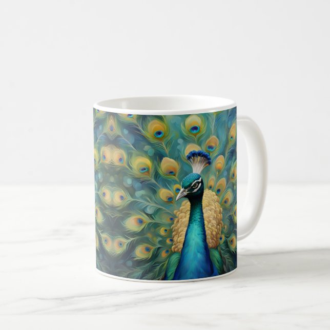 Beautiful Green and blue Peacock Coffee Mug (Front Right)