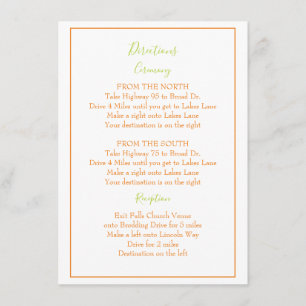 Beautiful green and orange directions enclosure card