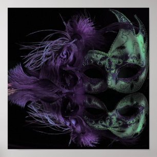 Beautiful Green and Purple Mask Mardi Gras Poster