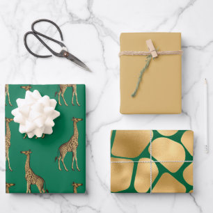 Beautiful Green and Tan Giraffe Wrapping Paper Sheets