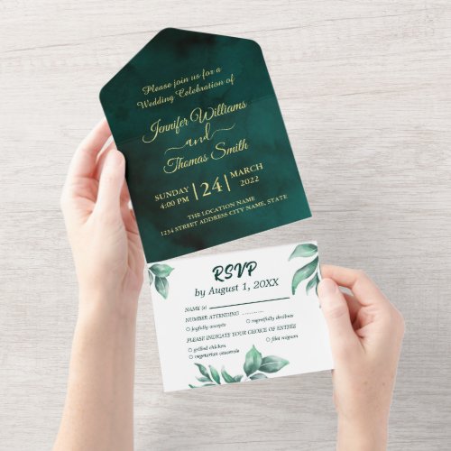 Beautiful Green and white wedding All In One Invitation