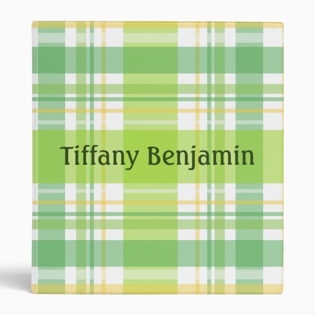 Beautiful Green and Yellow Plaid 3 Ring Binder (Front)