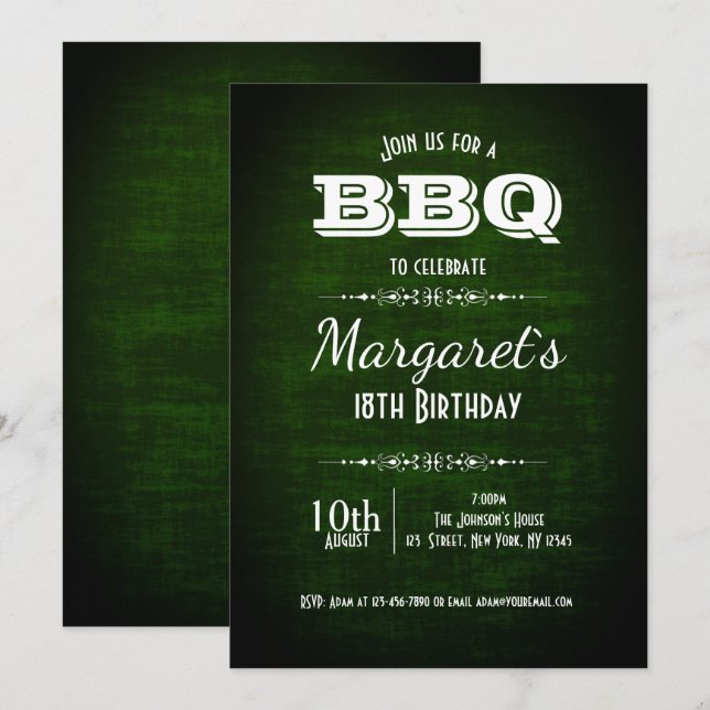 Beautiful Green BBQ Birthday Party Invite (Front/Back)